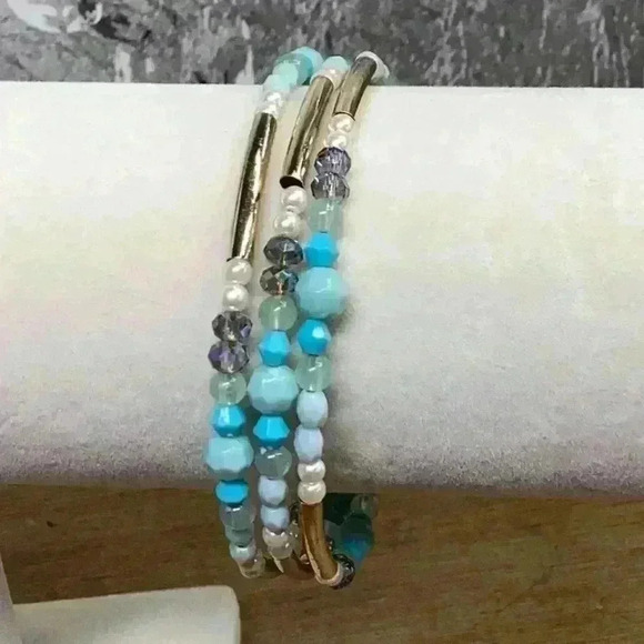 Bracelet Blue Gold and AB - Wrap Bracelet - Picture 3 of 5